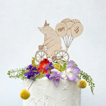 Load image into Gallery viewer, Personalised Birthday Bear on a Bike Wooden Cake Topper