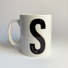 Load image into Gallery viewer, Personalised Black and White Letter and Name Mug