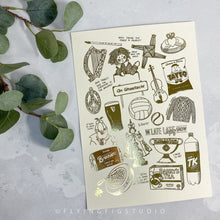 Load image into Gallery viewer, A4 Irish Nostalgia Gold Foil Illustration Print