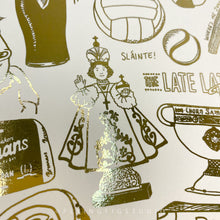 Load image into Gallery viewer, A4 Irish Nostalgia Gold Foil Illustration Print