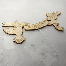 Load image into Gallery viewer, Personalised Wooden Engraved Floating Birds Wedding Cake Topper and Magnet