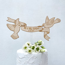 Load image into Gallery viewer, Personalised Wooden Engraved Floating Birds Wedding Cake Topper and Magnet