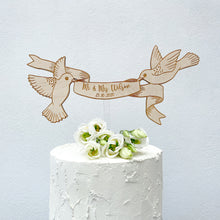 Load image into Gallery viewer, Personalised Wooden Engraved Floating Birds Wedding Cake Topper and Magnet