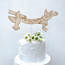 Load image into Gallery viewer, Personalised Wooden Engraved Floating Birds Wedding Cake Topper and Magnet