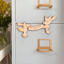 Load image into Gallery viewer, Personalised Wooden Engraved Floating Birds Wedding Cake Topper and Magnet
