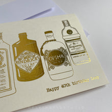 Load image into Gallery viewer, Plain or Personalised Gold Foil Gin Illustration Greetings Card