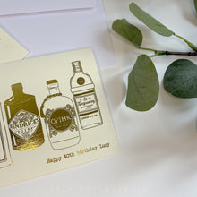 Load image into Gallery viewer, Plain or Personalised Gold Foil Gin Illustration Greetings Card
