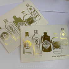 Load image into Gallery viewer, Plain or Personalised Gold Foil Gin Illustration Greetings Card