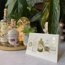 Load image into Gallery viewer, Plain or Personalised Gold Foil Gin Illustration Greetings Card