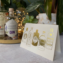 Load image into Gallery viewer, Plain or Personalised Gold Foil Gin Illustration Greetings Card
