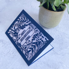 Load image into Gallery viewer, Personalised Navy Botanical Laser Cut Card
