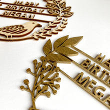Load image into Gallery viewer, Personalised Wooden Bird and Wreath Cake Topper