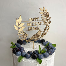 Load image into Gallery viewer, Personalised Wooden Bird and Wreath Cake Topper