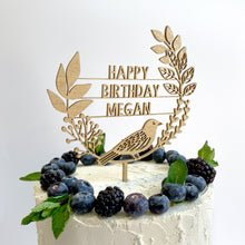 Load image into Gallery viewer, Personalised Wooden Bird and Wreath Cake Topper