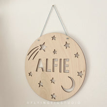 Load image into Gallery viewer, Personalised Moon and Stars Cutout Wooden Name Plaque Sign