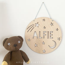 Load image into Gallery viewer, Personalised Moon and Stars Cutout Wooden Name Plaque Sign
