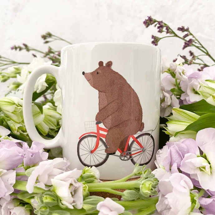 Personalised Bear on a Bicycle Ceramic Mug
