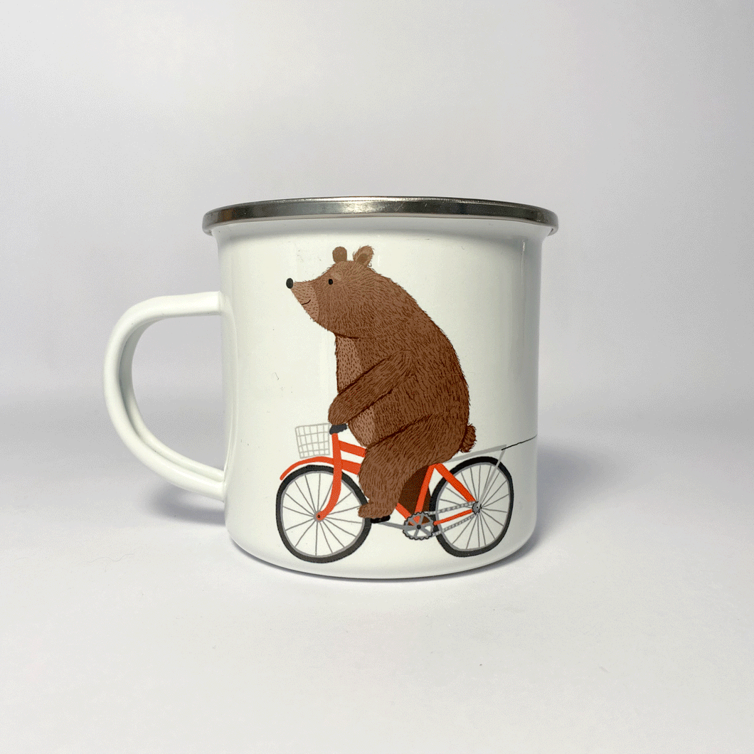 Personalised Bear on a Bicycle Enamel Mug
