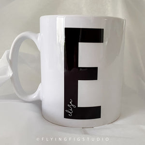 Personalised Black and White Letter and Name Mug