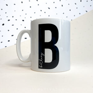 Personalised Black and White Letter and Name Mug