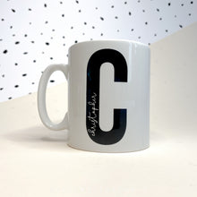 Load image into Gallery viewer, Personalised Black and White Letter and Name Mug