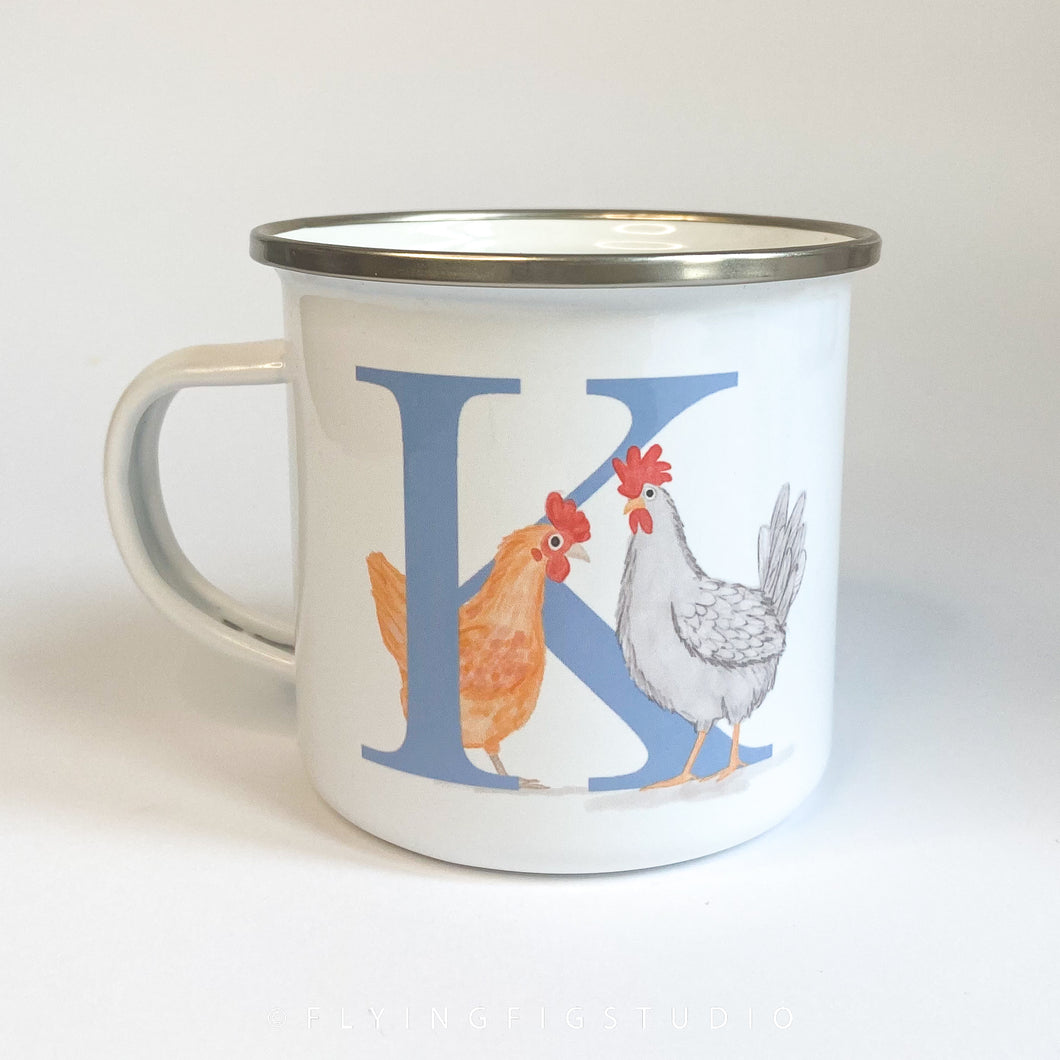 Letter Chicken Illustration Enamel Mug