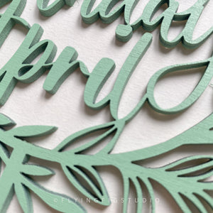 Personalised Botanical Wreath Wooden Cake Topper