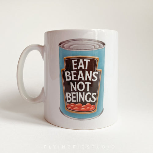 Eat Beans Not Beings Vegan Tin of Beans Illustration Mug