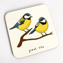 Load image into Gallery viewer, Great Tits Illustration Coaster