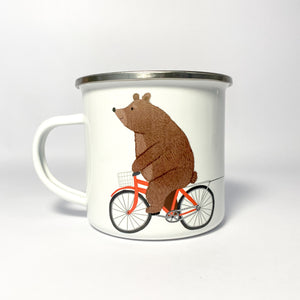 Personalised Bear on a Bicycle Enamel Mug