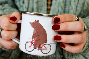 Personalised Bear on a Bicycle Enamel Mug