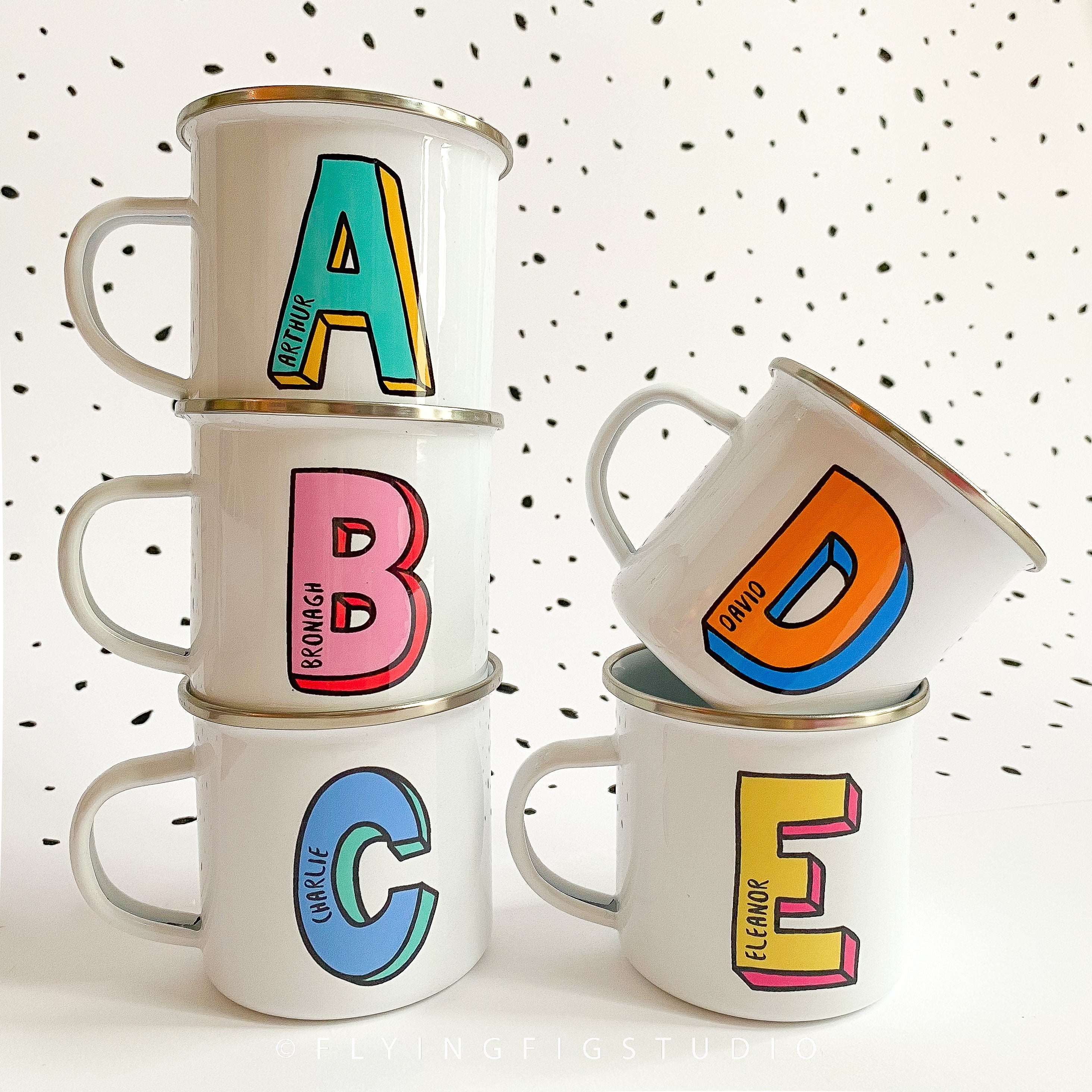 Personalised Letter Enamel Mug Flying Fig Studio