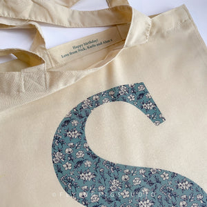 Personalised Flower Pattern Letter Tote Bag