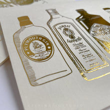 Load image into Gallery viewer, Plain or Personalised Gold Foil Gin Illustration Greetings Card