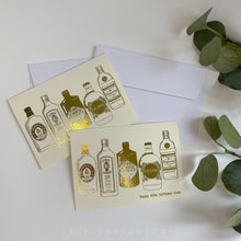 Load image into Gallery viewer, Plain or Personalised Gold Foil Gin Illustration Greetings Card