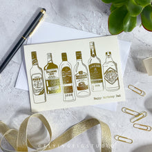 Load image into Gallery viewer, Plain or Personalised Gold Foil Irish Whiskey Illustration Greetings Card