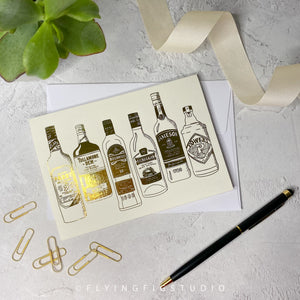 Plain or Personalised Gold Foil Irish Whiskey Illustration Greetings Card