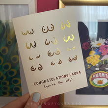 Load image into Gallery viewer, Personalised Gold Foil You&#39;re the Tits Greetings Card