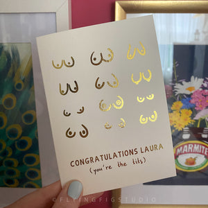 Personalised Gold Foil You're the Tits Greetings Card