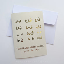 Load image into Gallery viewer, Personalised Gold Foil You&#39;re the Tits Greetings Card