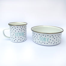 Load image into Gallery viewer, Personalised Spotty Enamel Mug and Bowl/Dog Bowl