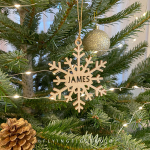 Personalised Wooden Hanging Snowflake Christmas Tree Decoration