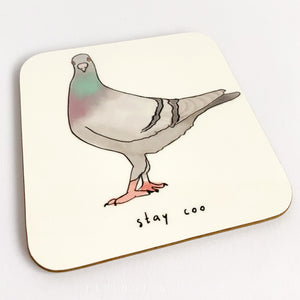 Stay Coo Pigeon Illustration Coaster