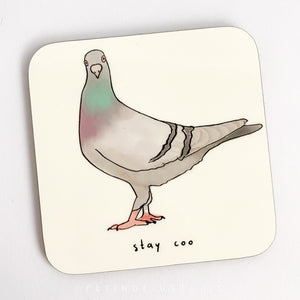 Stay Coo Pigeon Illustration Coaster