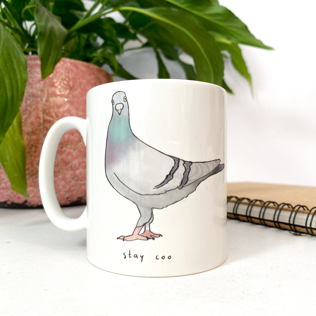 Stay Coo Illustrated Pigeon Ceramic Mug