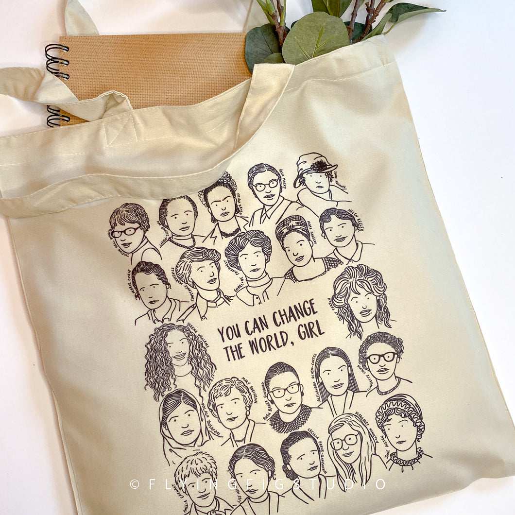 'You Can Change the World Girl' Illustration Tote Bag